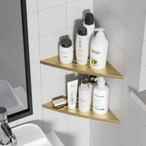 Corner Shower Shelf Brushed Golden Stainless Steel 11.5” Recessed 2pk